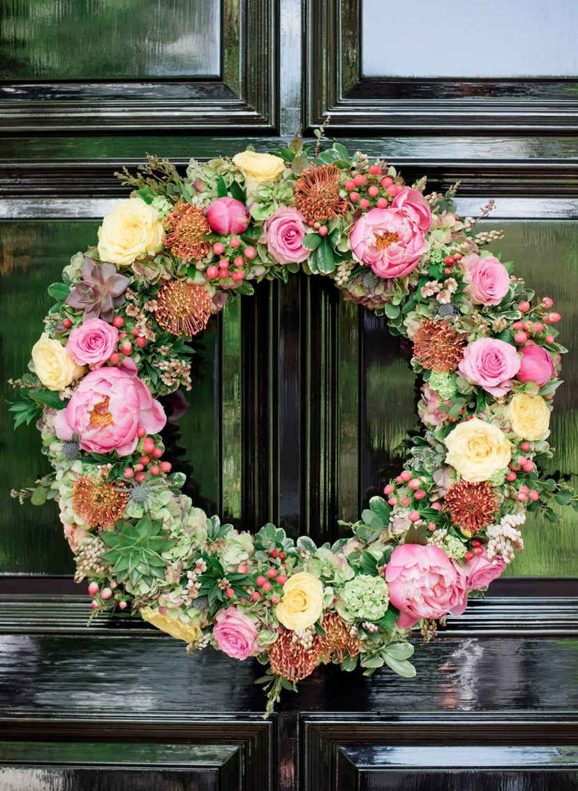 Vibrant Wedding Floral Wreath | Rustic Vibrant Southern Backyard BBQ in Fort Worth