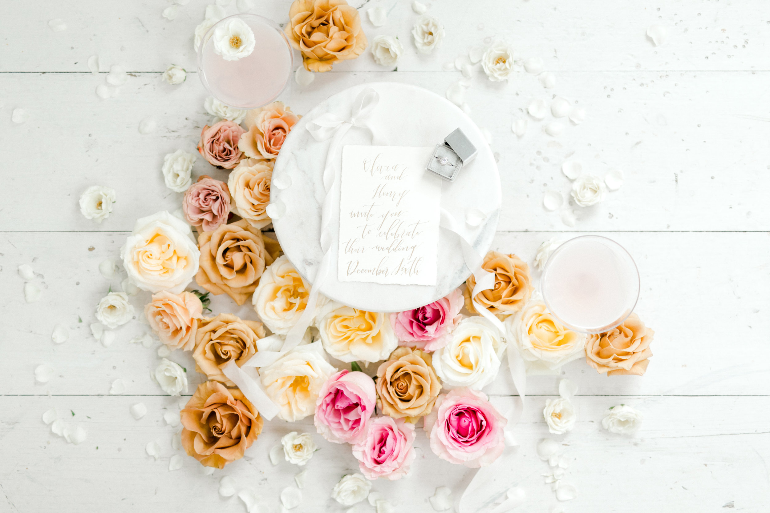 summer wedding detail invitation styling flatlay