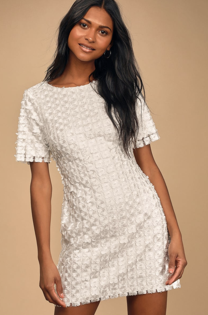 Beautiful Blossoms White Embroidered Short Sleeve Mini Dress