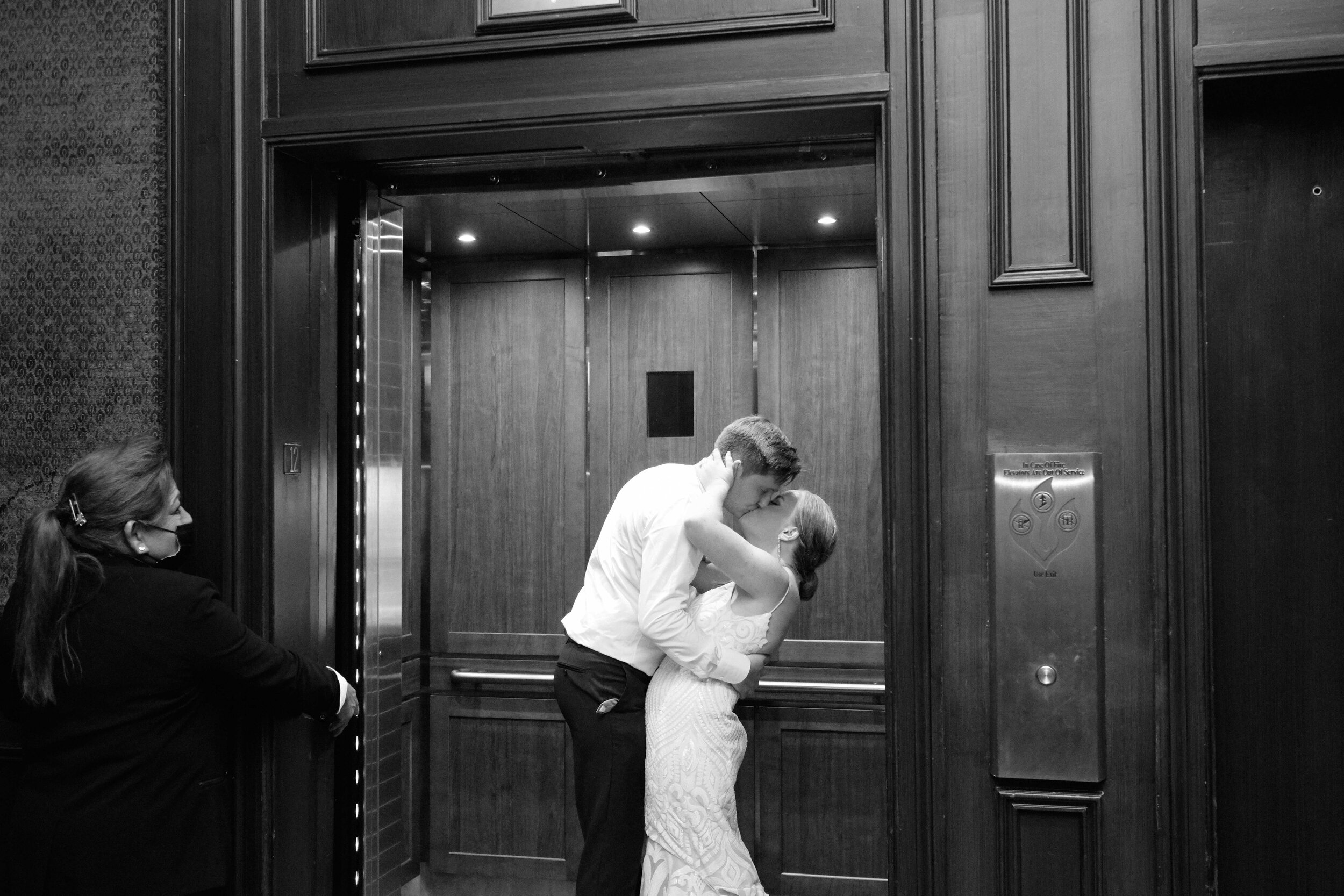 bride and groom elevator exit 