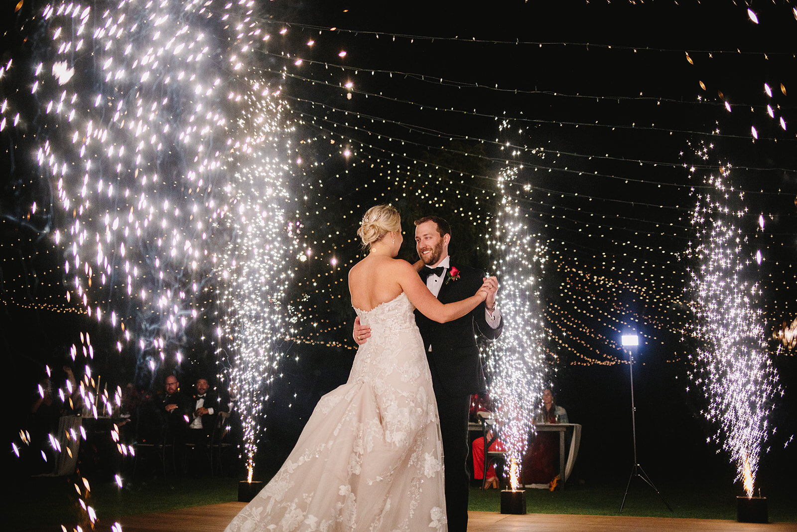bride and groom sparkler fountain first dance