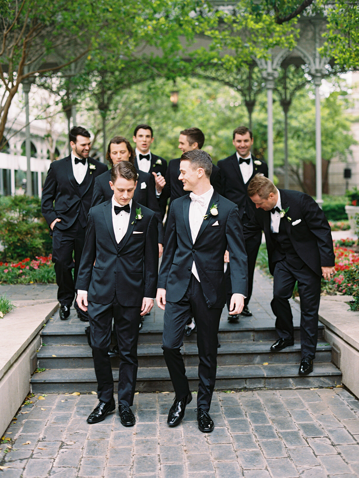 summer wedding black groomsmen tuxes formal