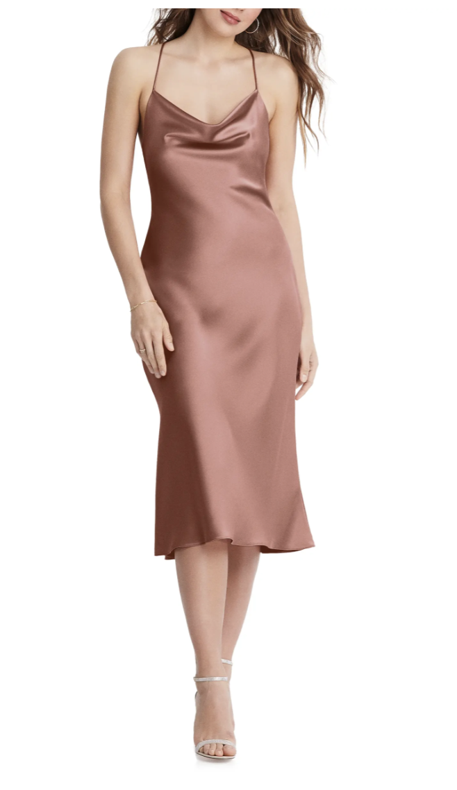 classy wedding guest dress midi slip satin dress