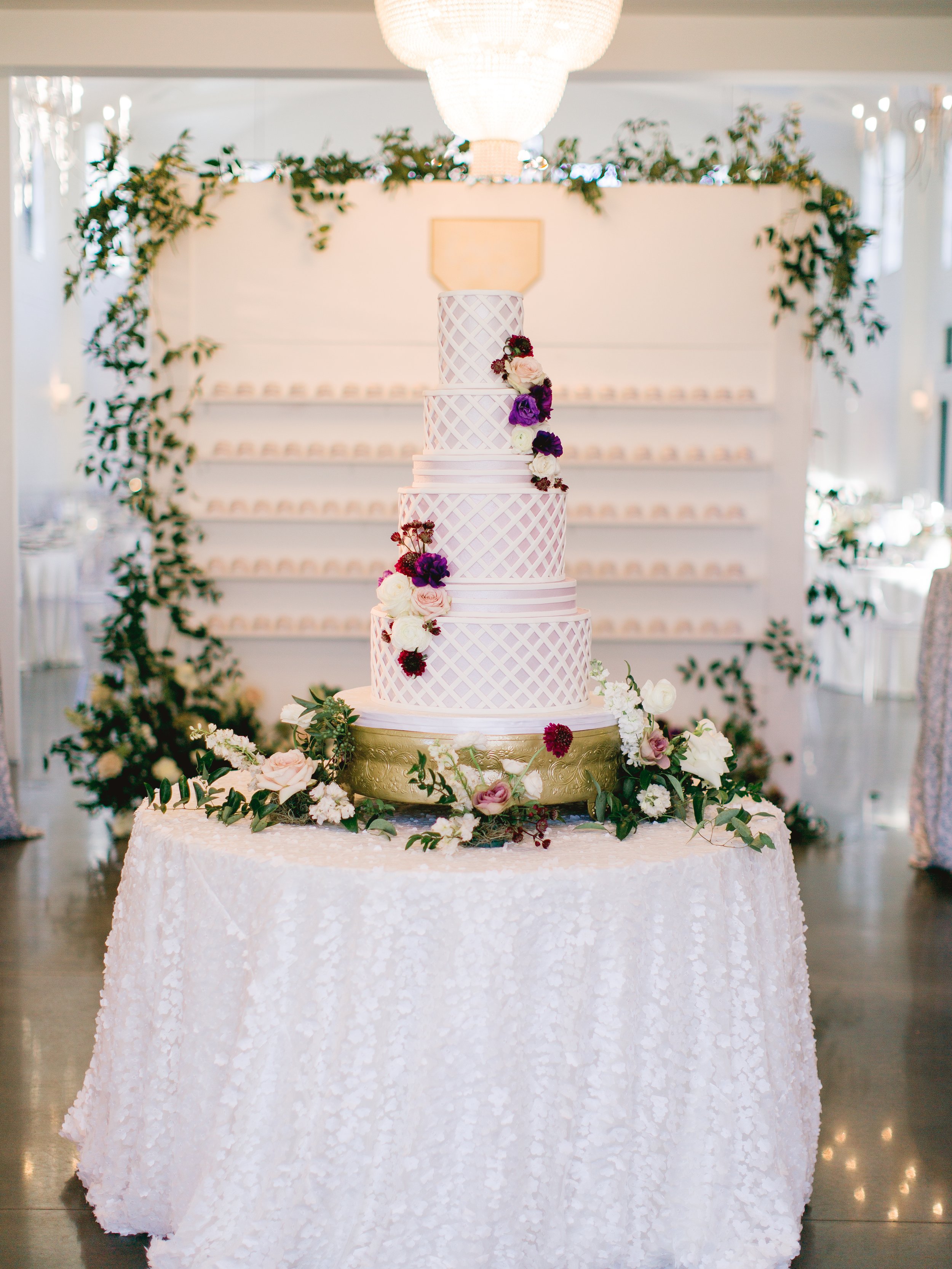 purple garden lattice wedding cake design