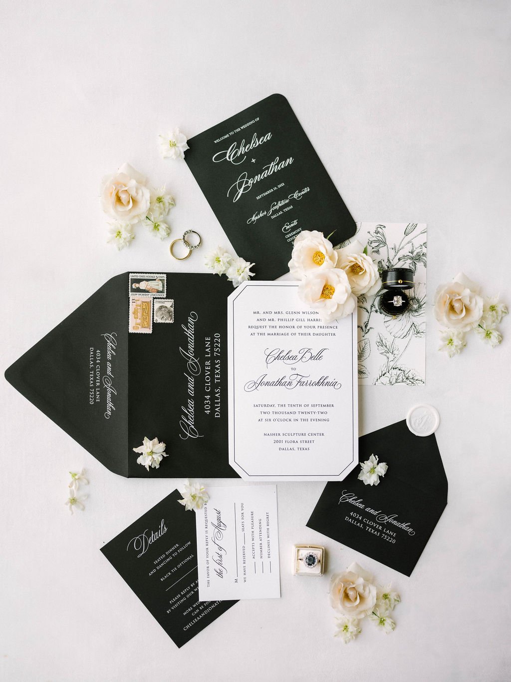 black and white wedding invitation classy