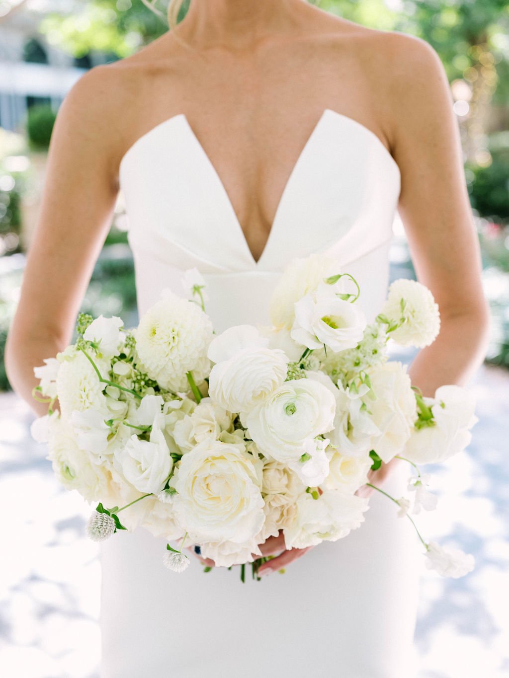 classic all white wedding bouquet fine art