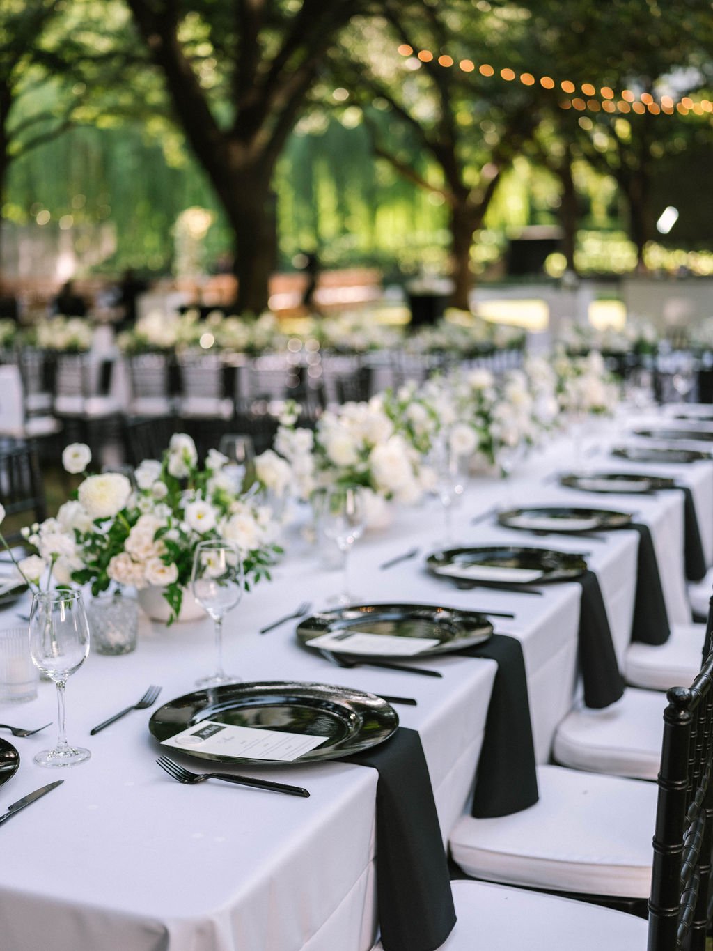 modern outdoor black and white garden wedding