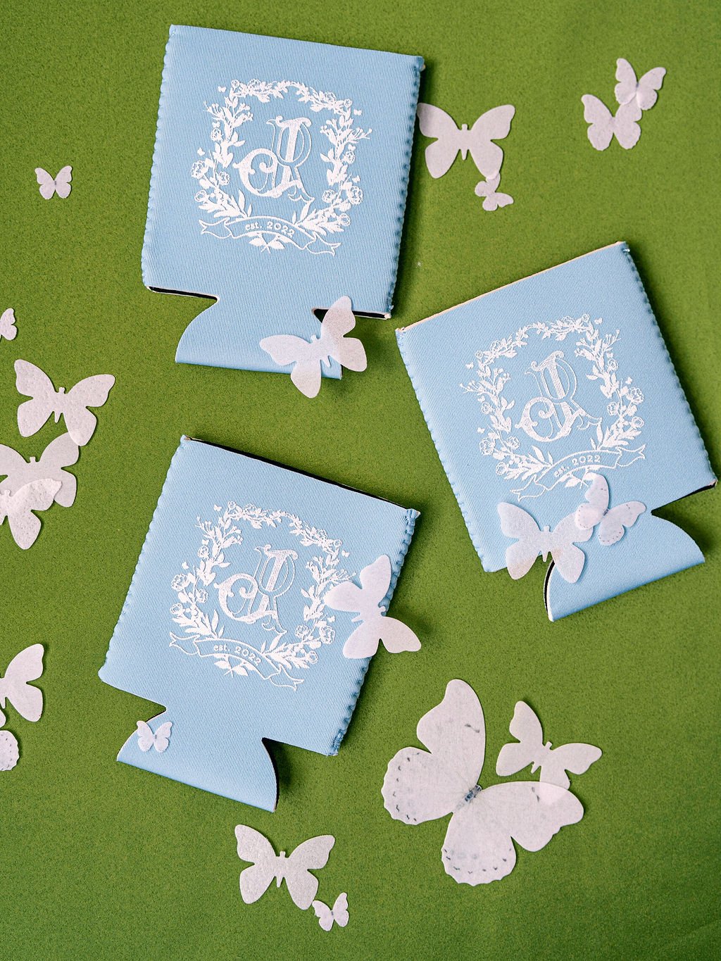 butterfly theme wedding koozies custom monogram