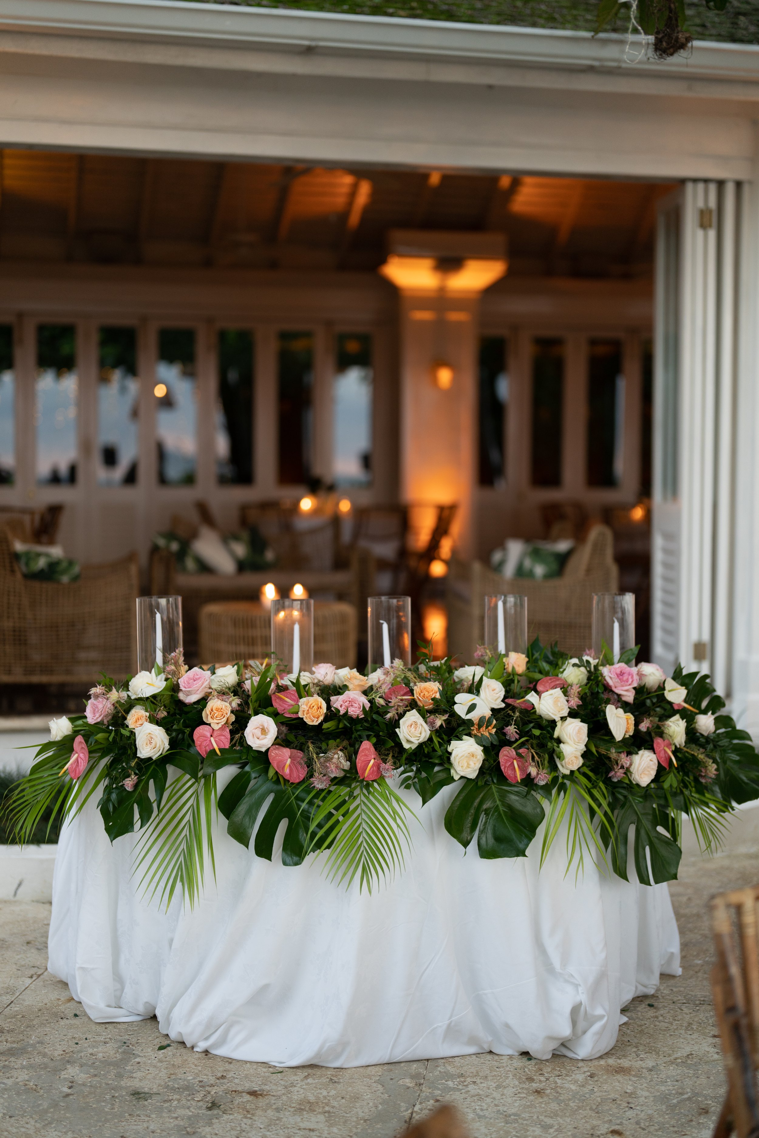 wedding sweetheart table tropical flowers