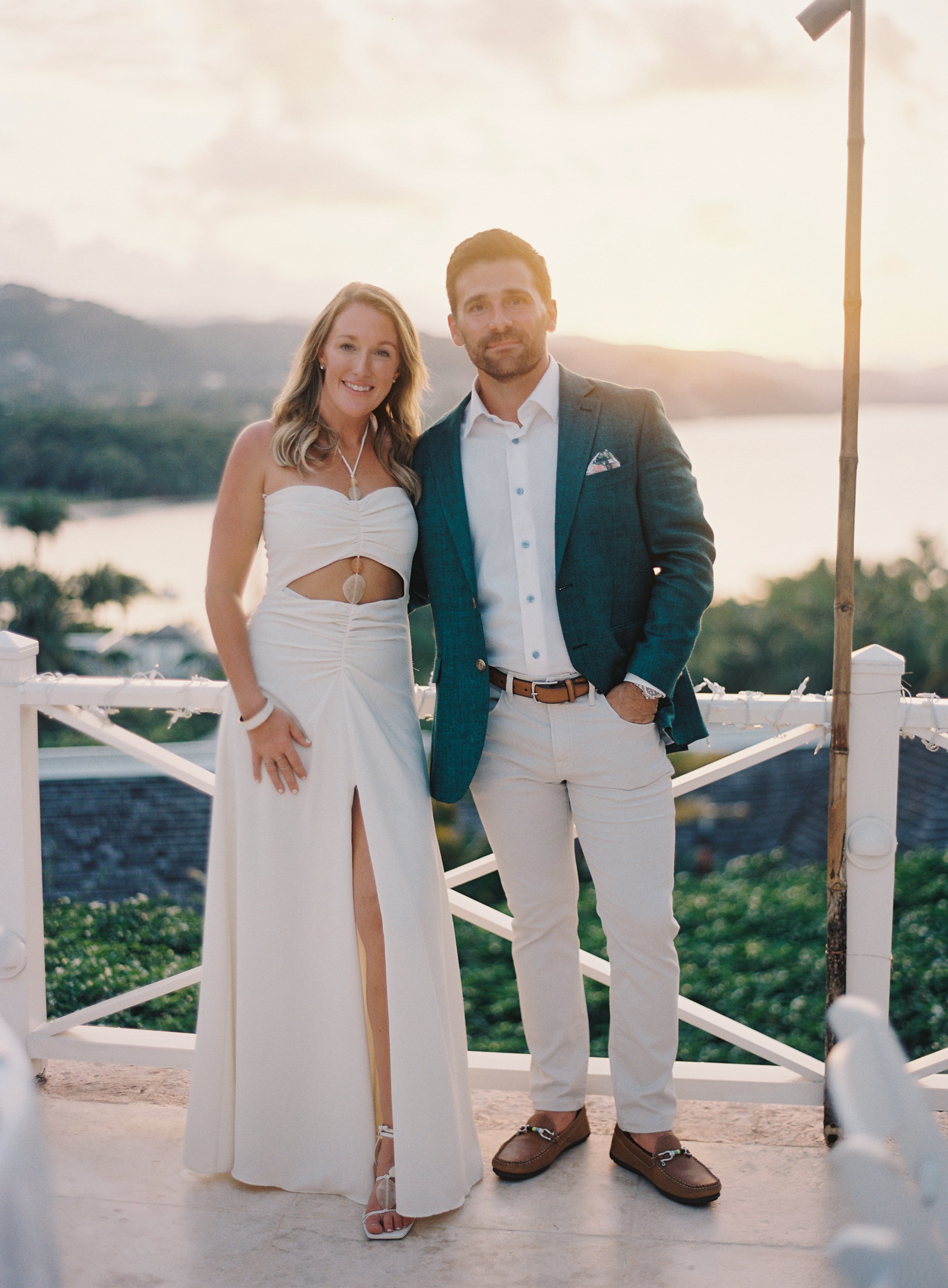 bride and groom tropical rehearsal dinner