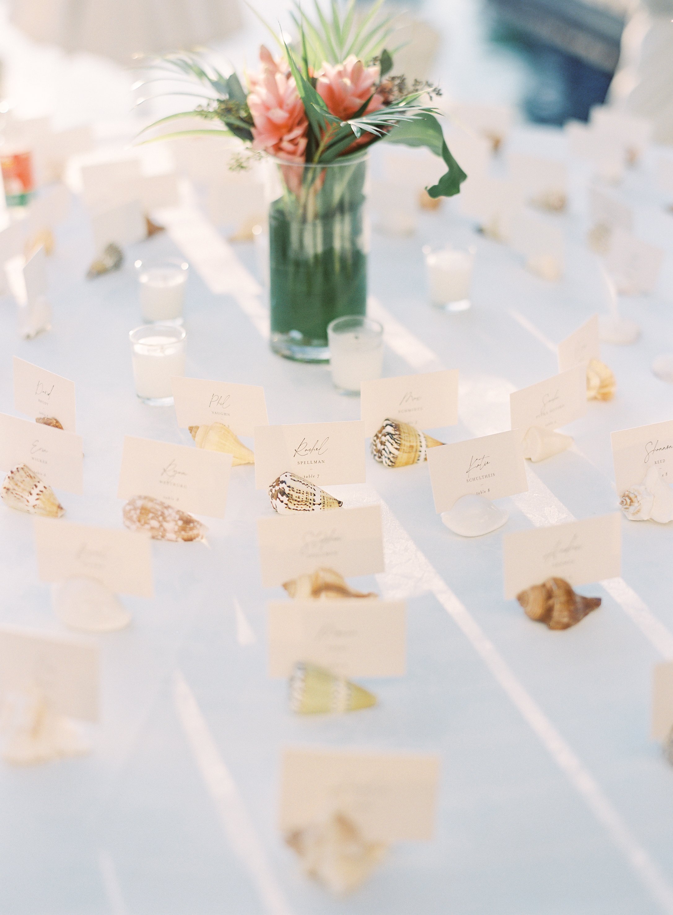 tropical wedding seashell escort cards