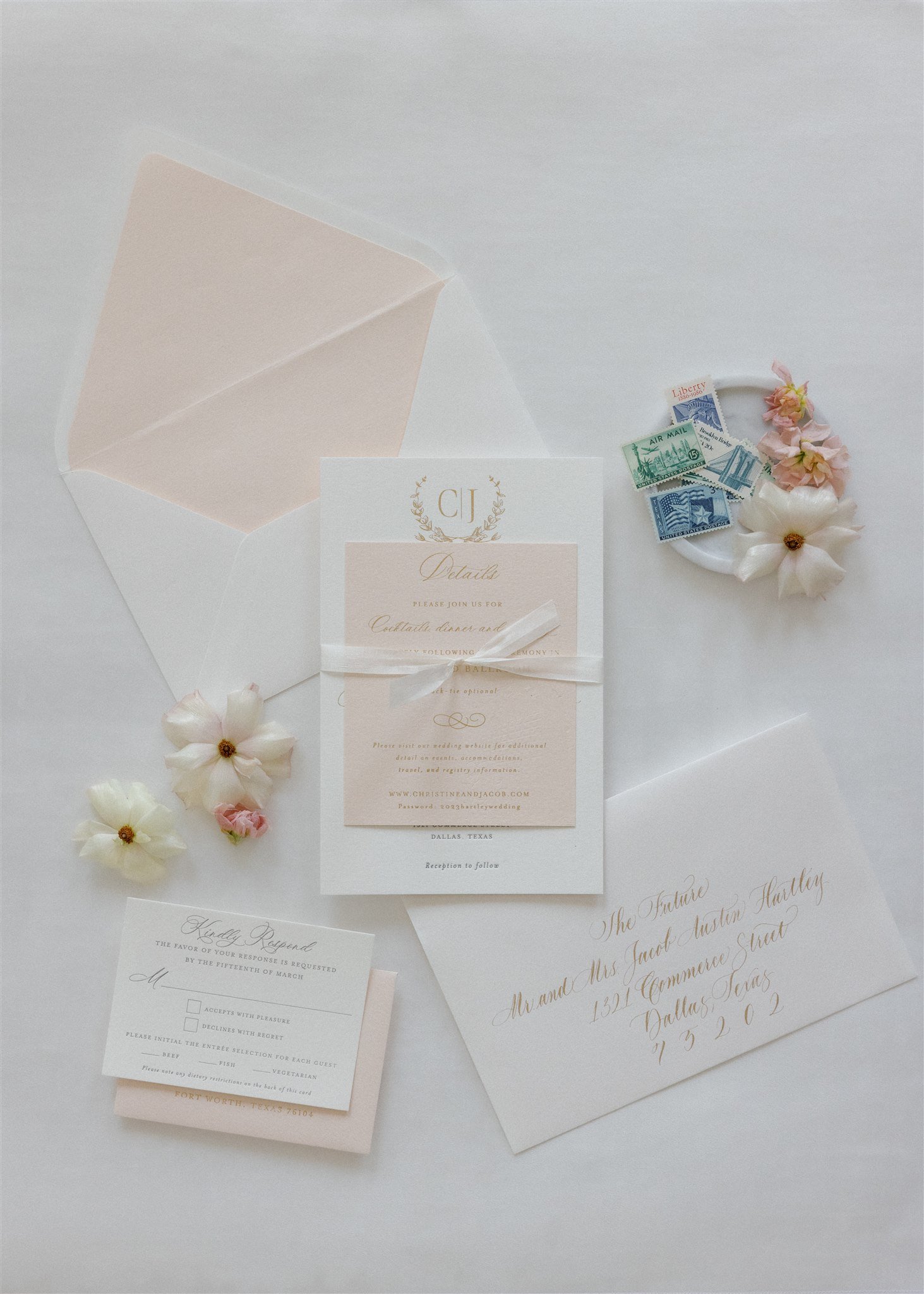 dallas wedding classic gold letterpress invitations with custom monogram