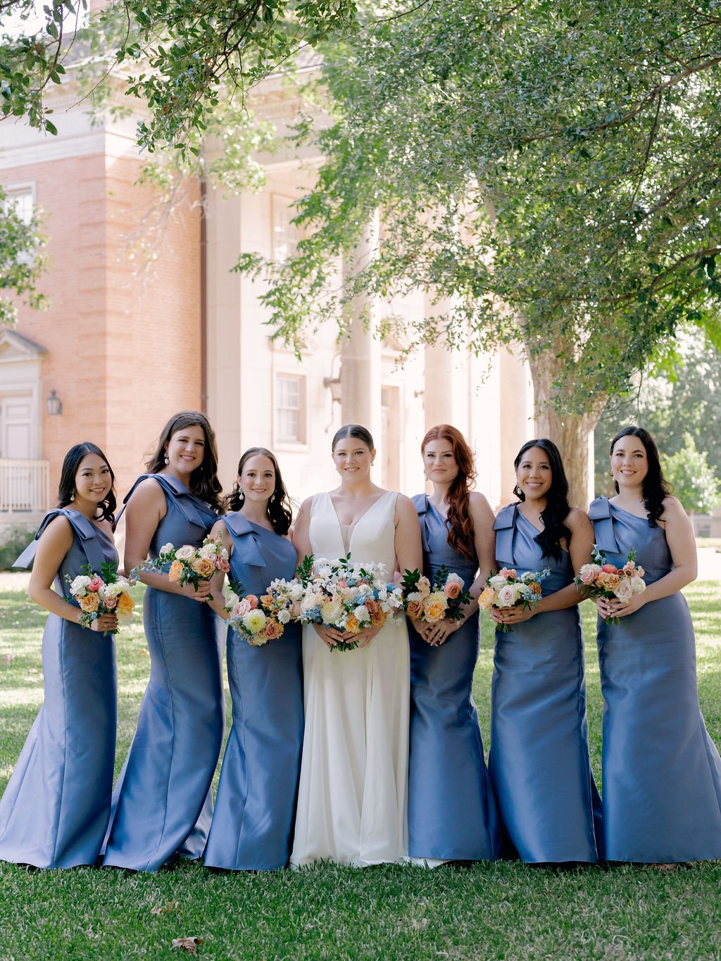 matching dusty blue bridesmaids dresses fall fort worth wedding