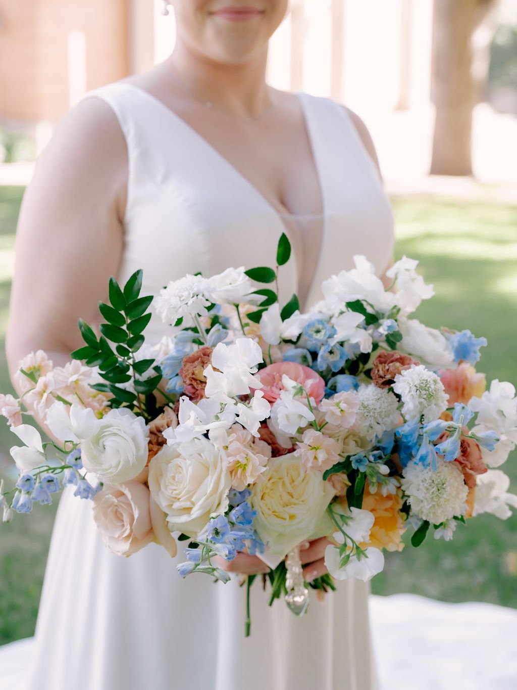 blue and dusty rose bridal bouquet fall fort worth wedding