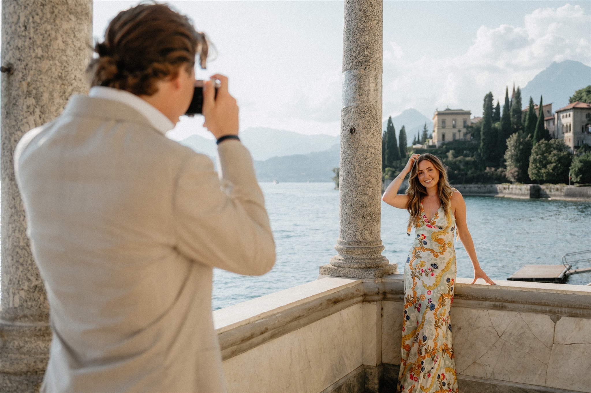 bride and groom engagement portrait session lake como italy villa monastero