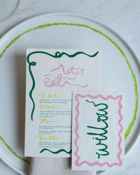 hand drawn wedding stationery watercolor menu