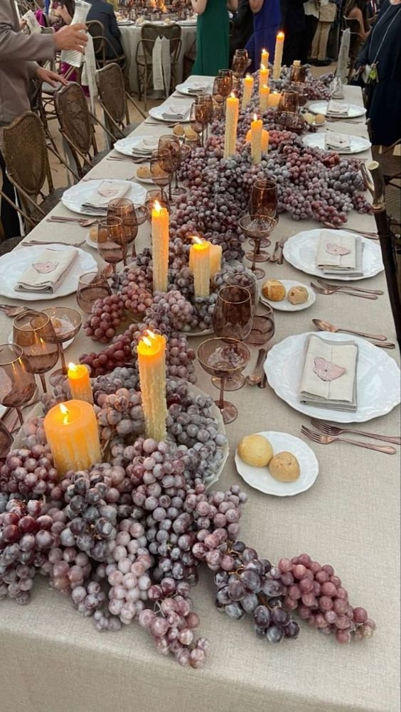 grape wedding centerpiece 2024 wedding trend food styling