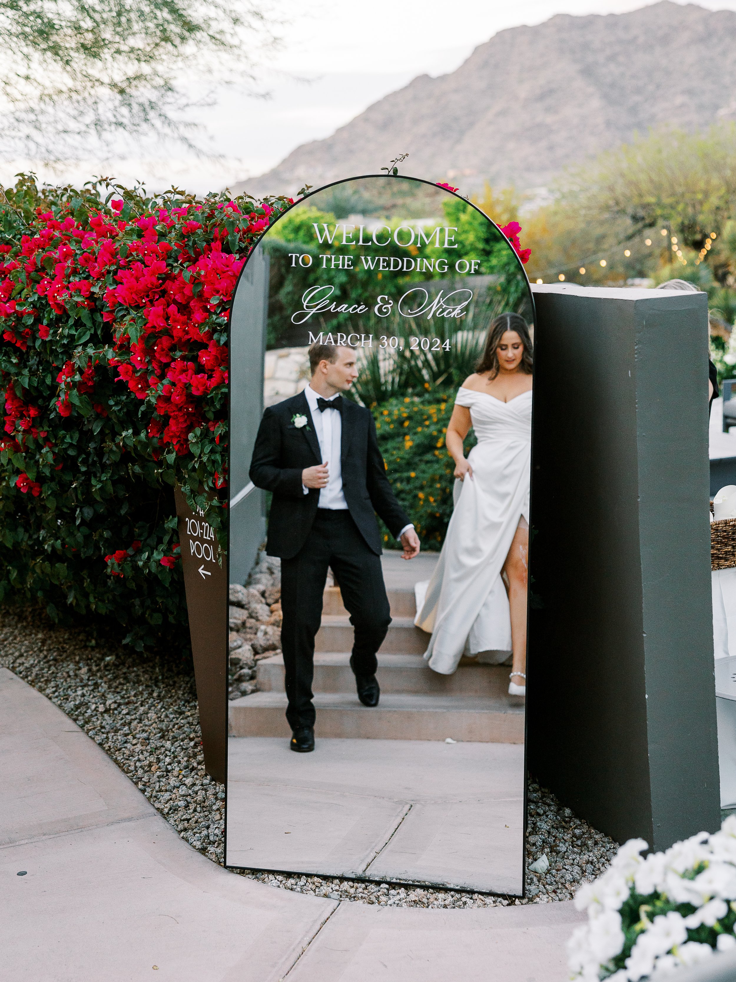 wedding mirror welcome sign modern scottsdale wedding