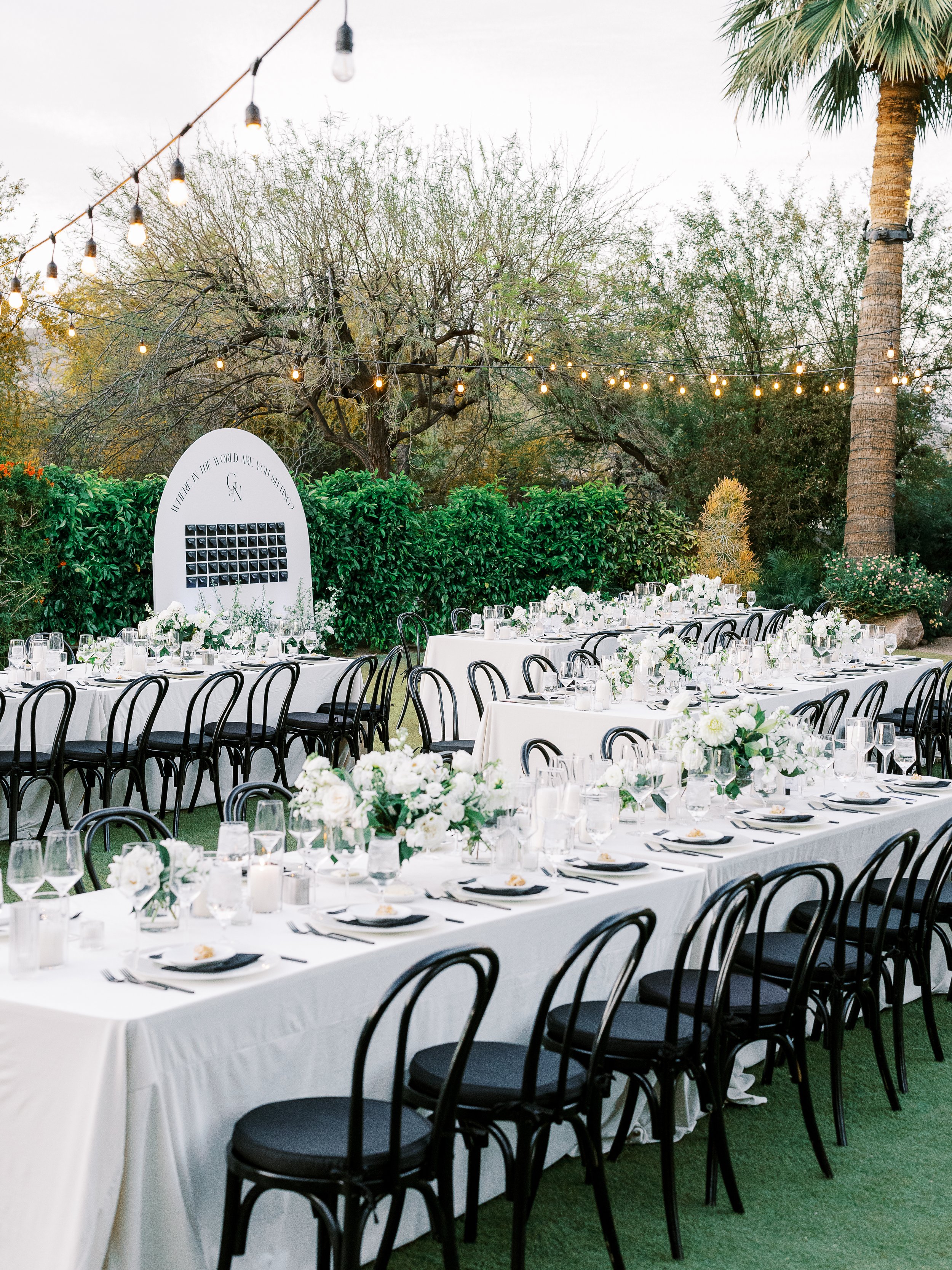 modern black and white wedding reception