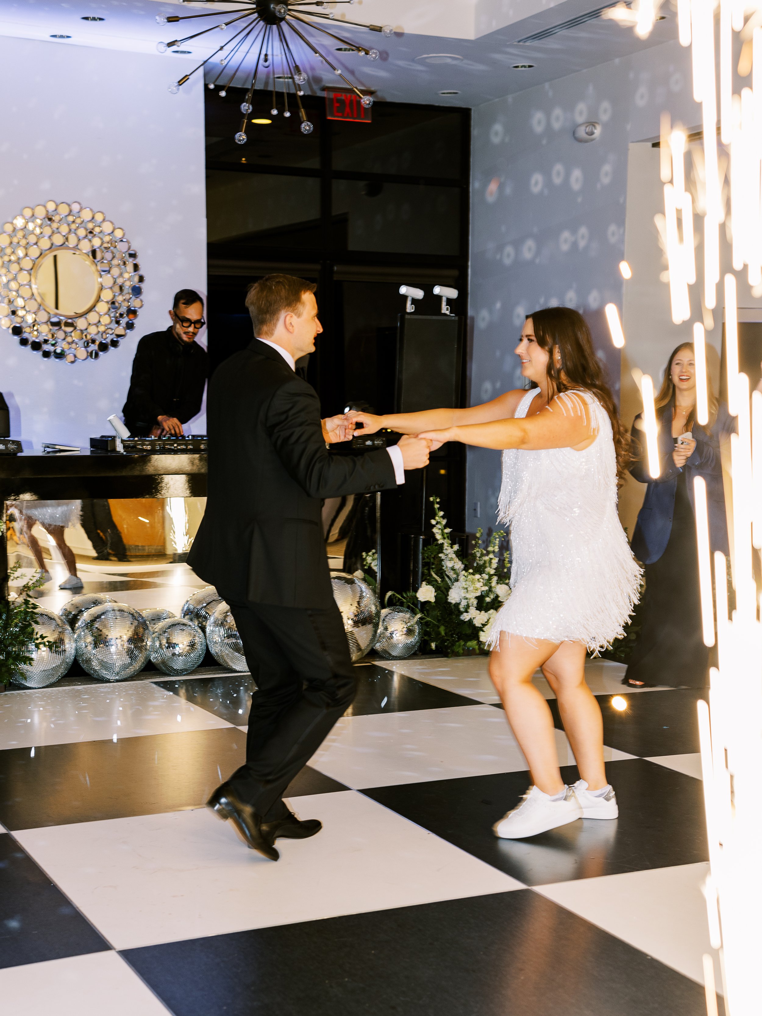 black and white dance floor wedding