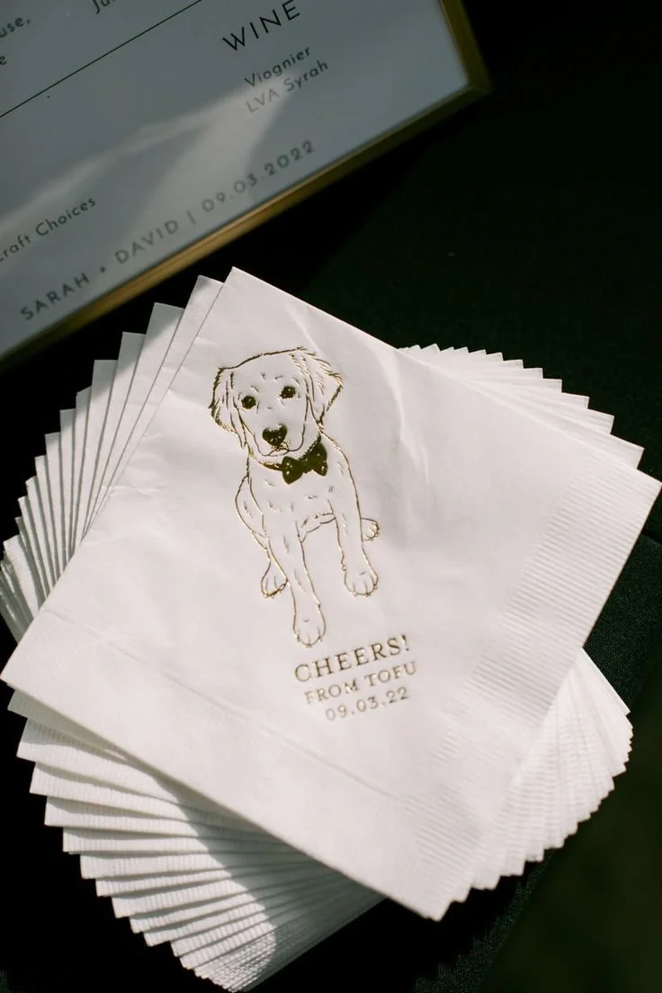 wedding pet illustration cocktail napkin