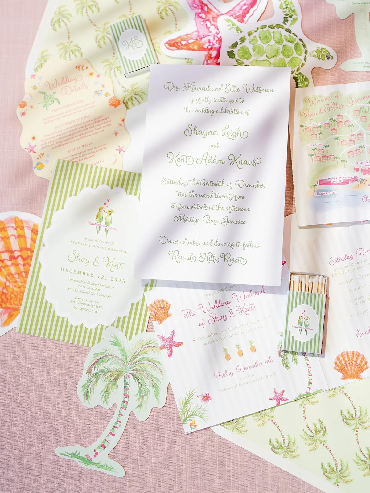 tropical watercolor wedding invitations preppy jamaica wedding