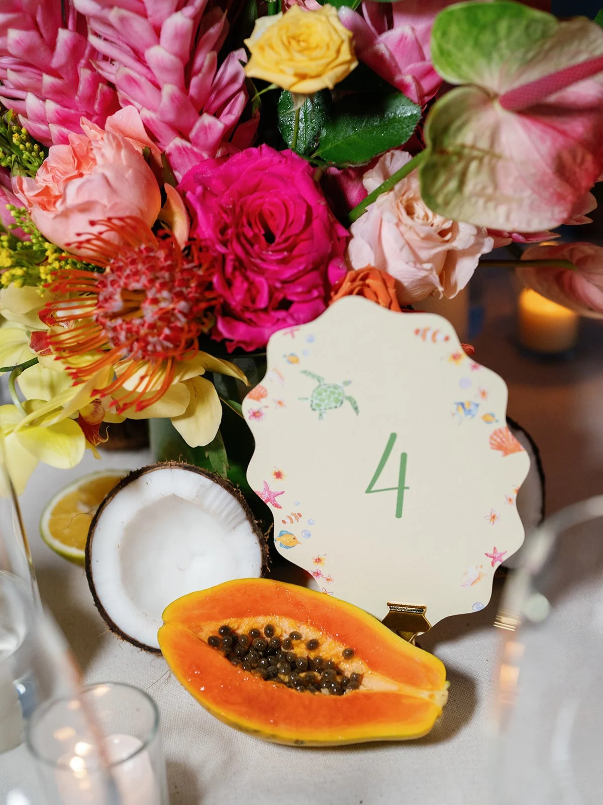 tropical wedding flowers fruit reception jamaica