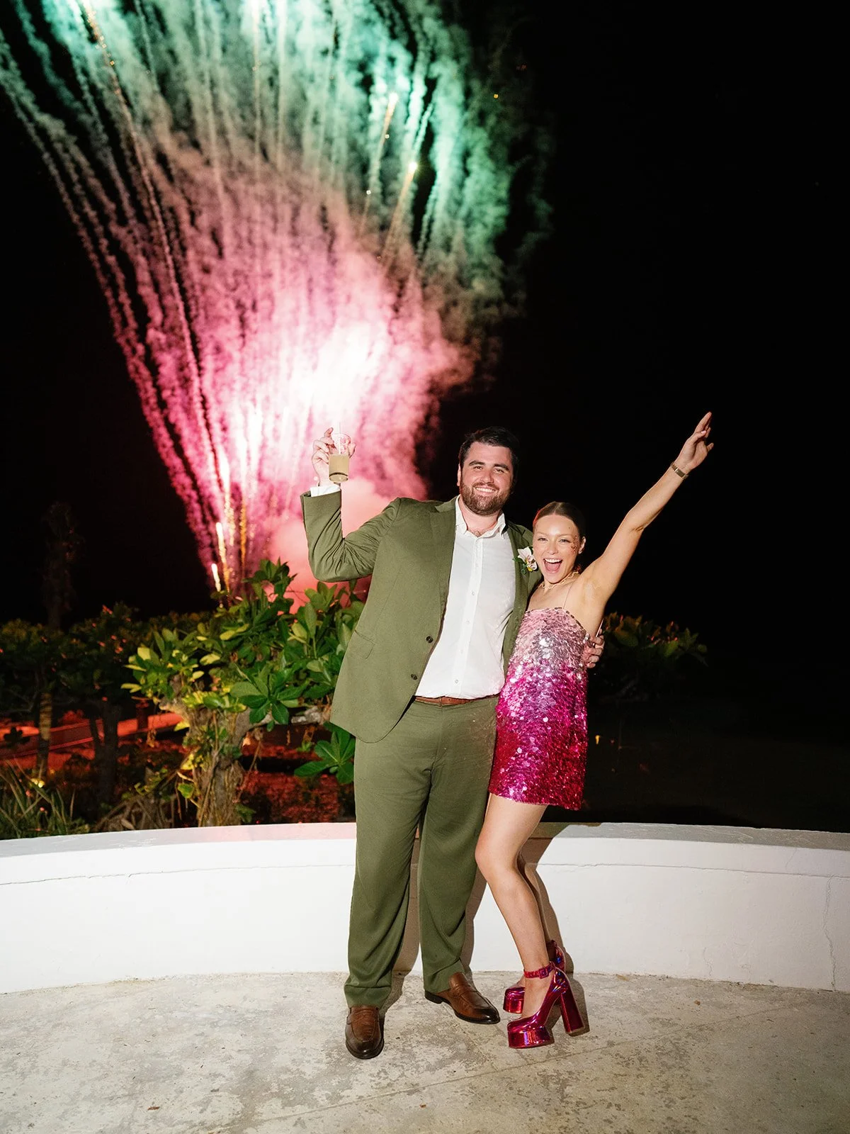 tropical wedding fireworks wedding reception