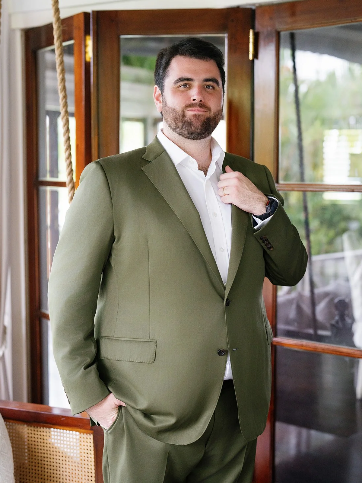 tropical wedding groom suit green
