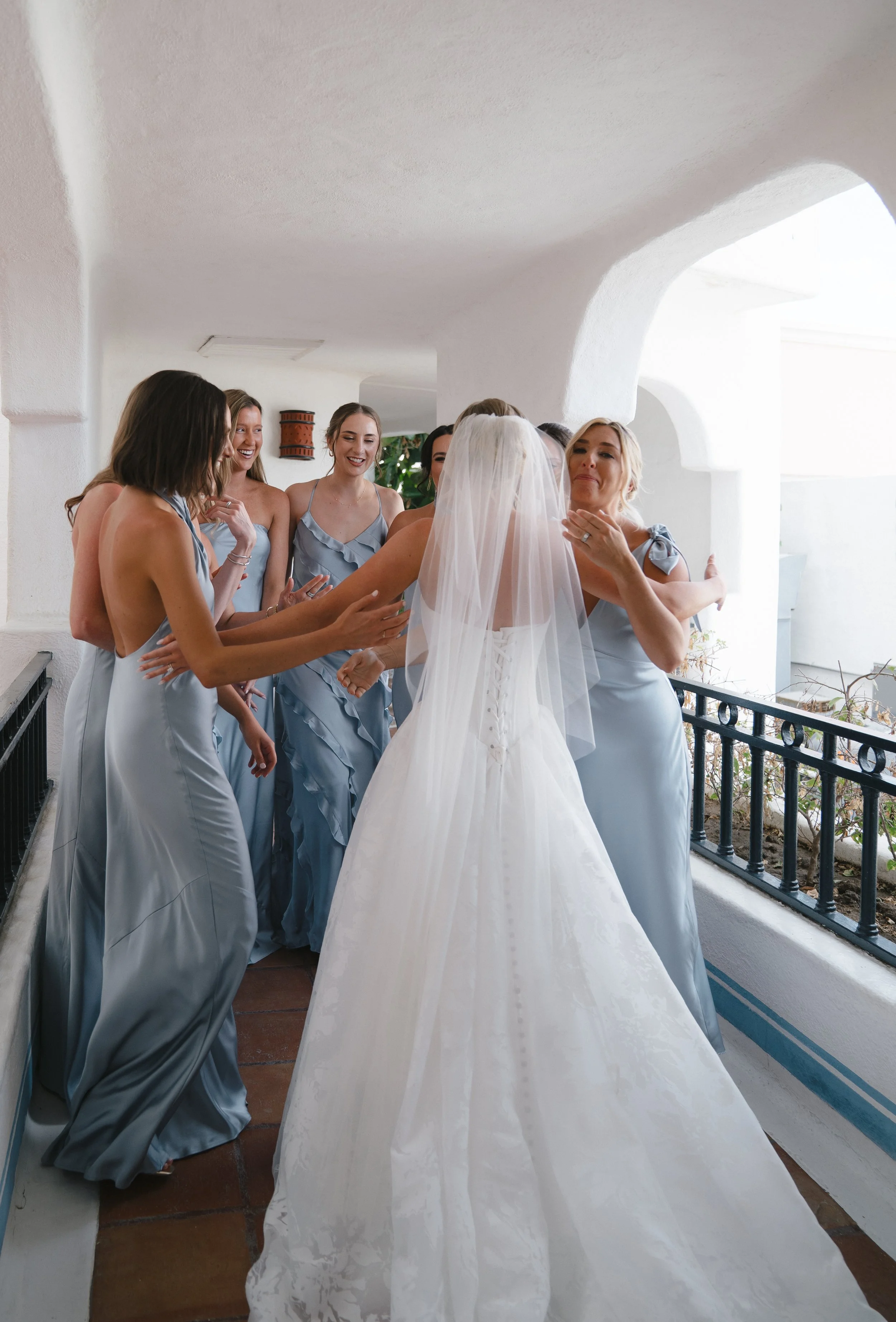 cabo destination wedding blue bridesmaids dresses