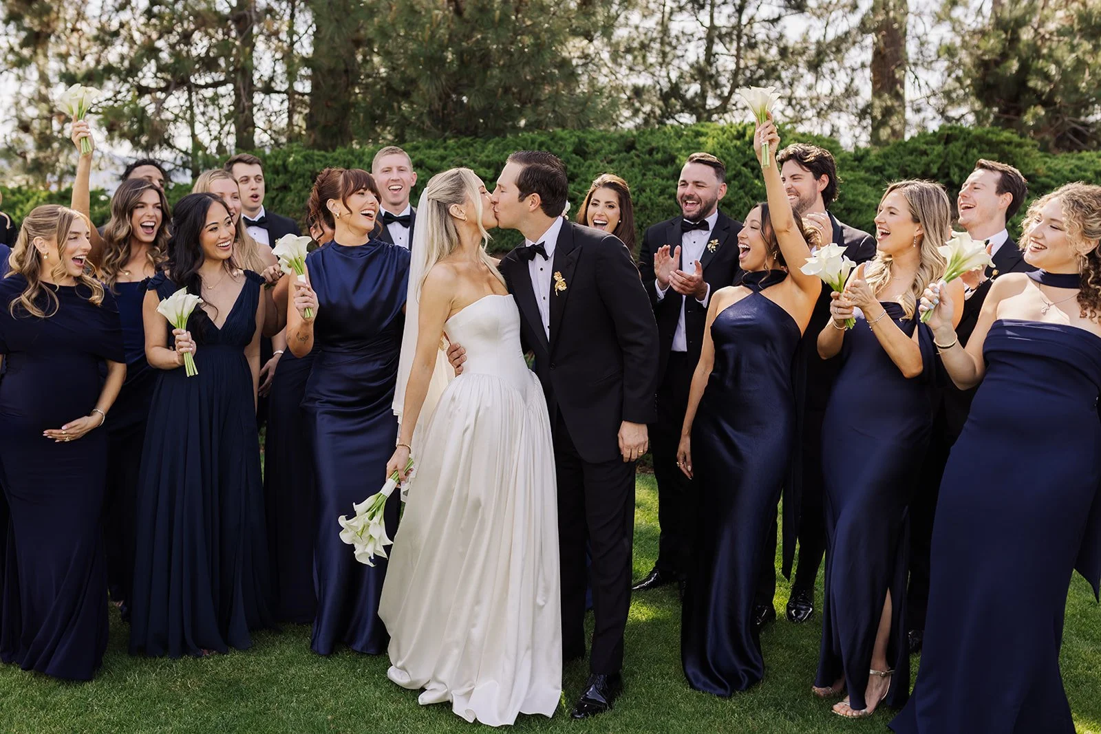 navy bridesmaids dresses lake summer wedding 