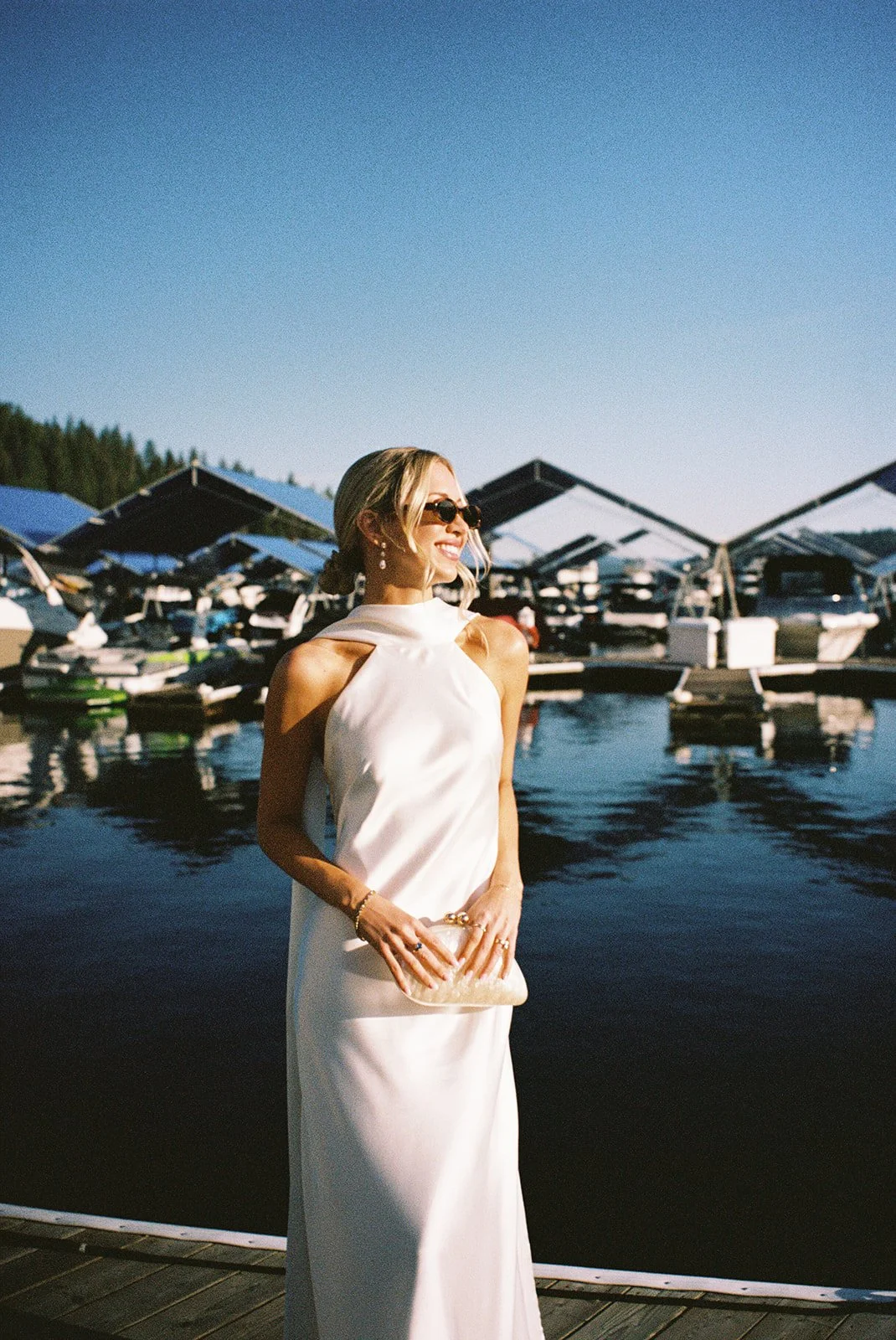 lake wedding bridal rehearsal dinner look