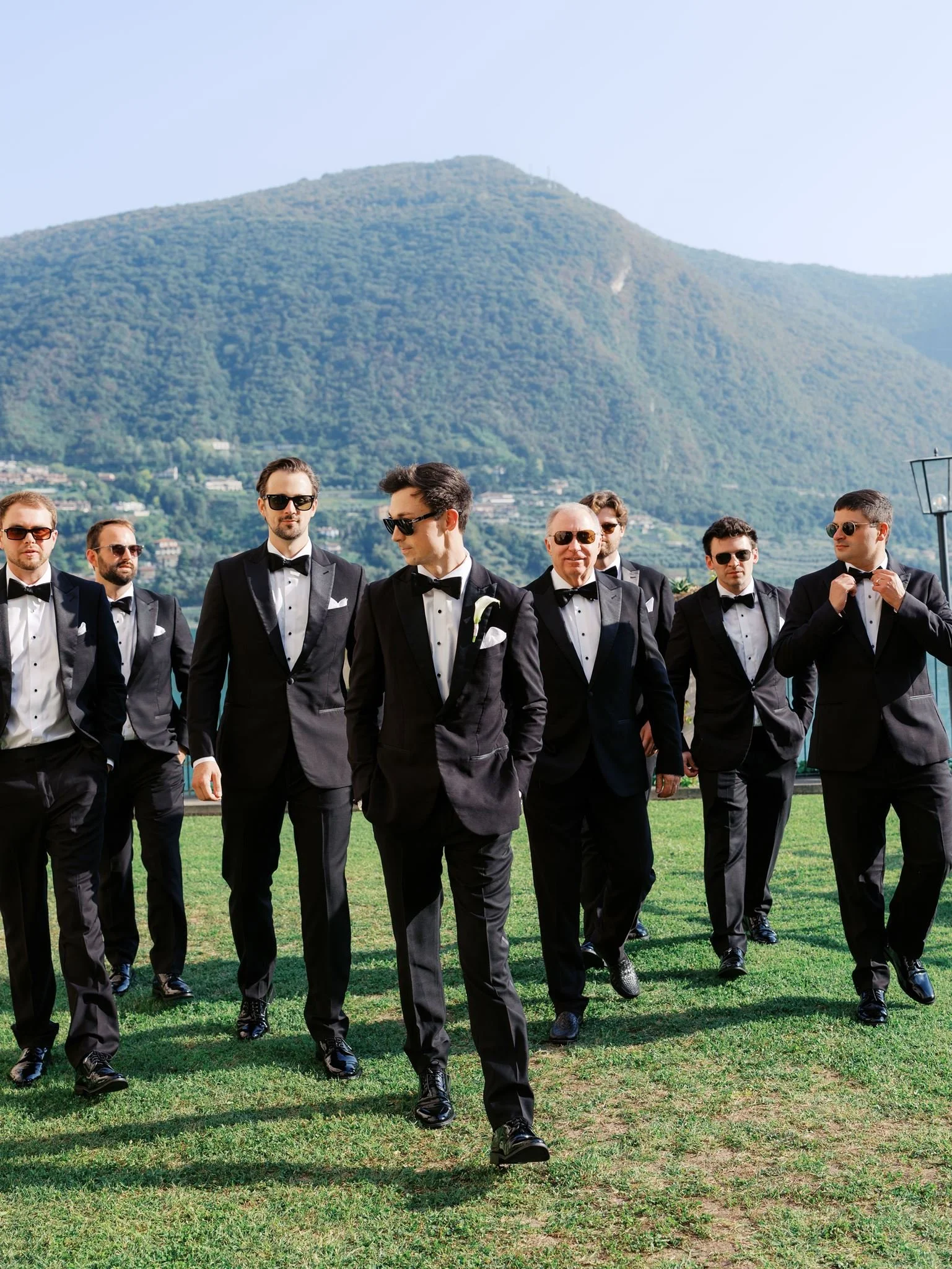 summer italy lake wedding groomsmen