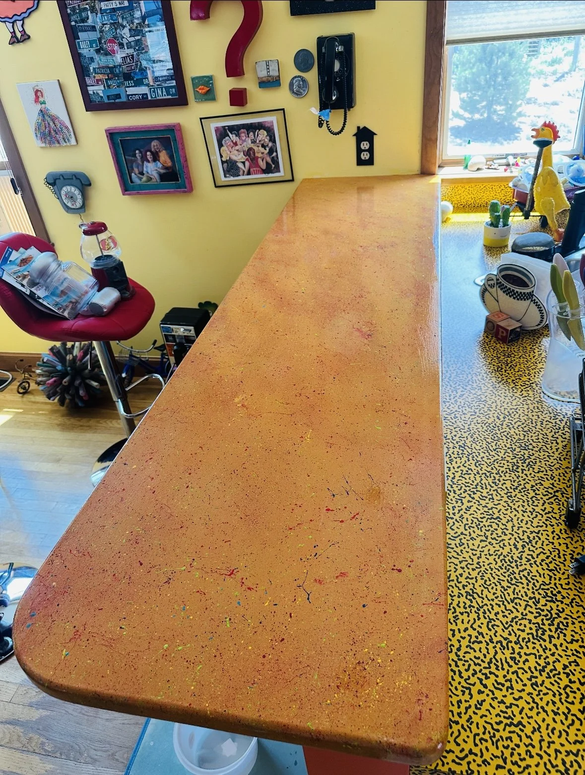 During - Spatter-paint countertop. 