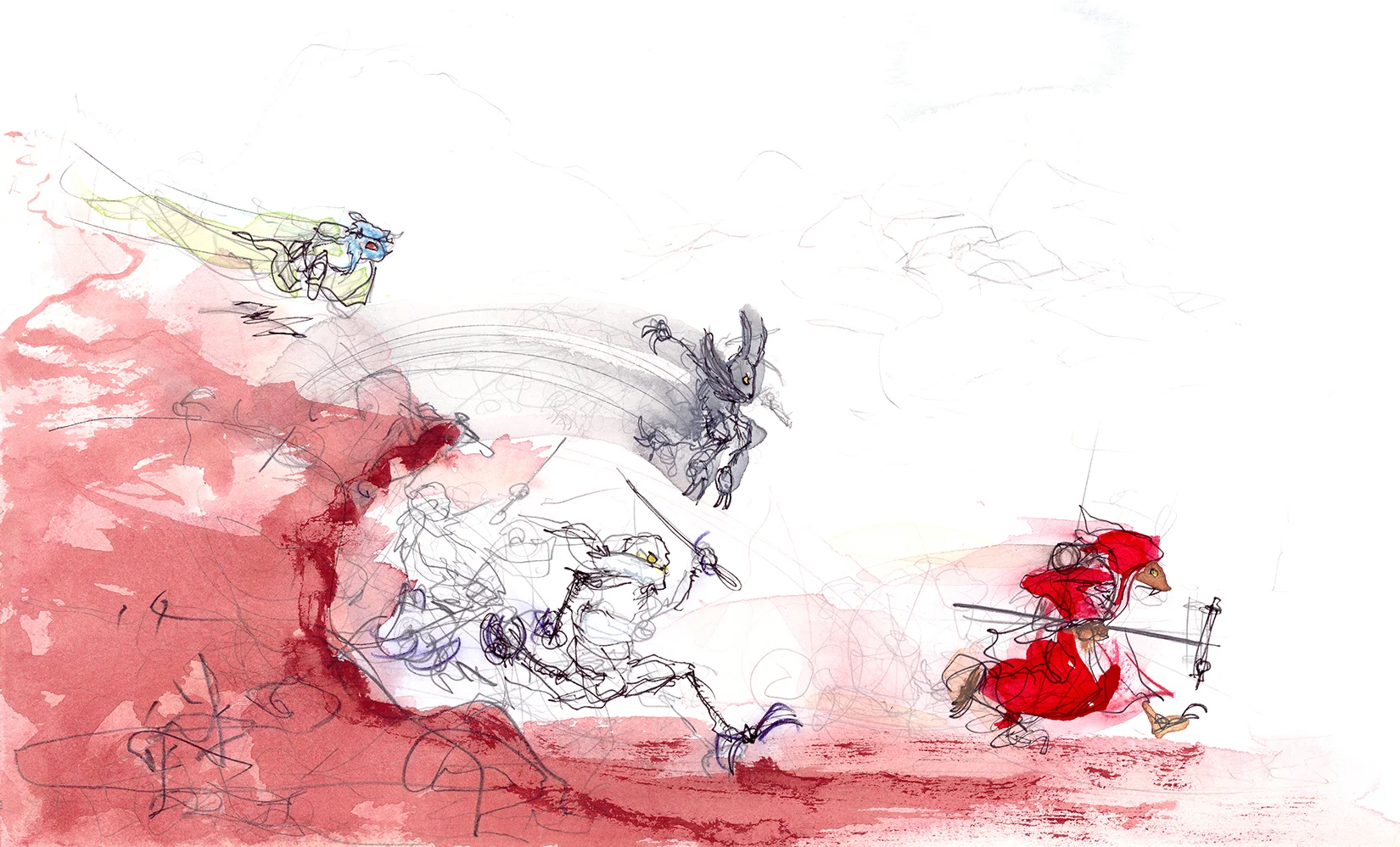 (Everyone but Stray running away.)