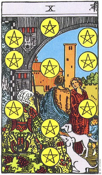 The Ten of Coins from the Rider-Waite-Smith Tarot