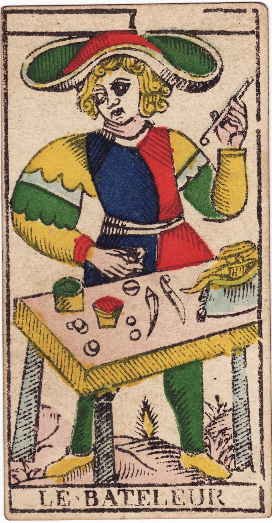 The Magician for the Tarot de Marseille, an influential deck that may have originated as early as the 15th century.