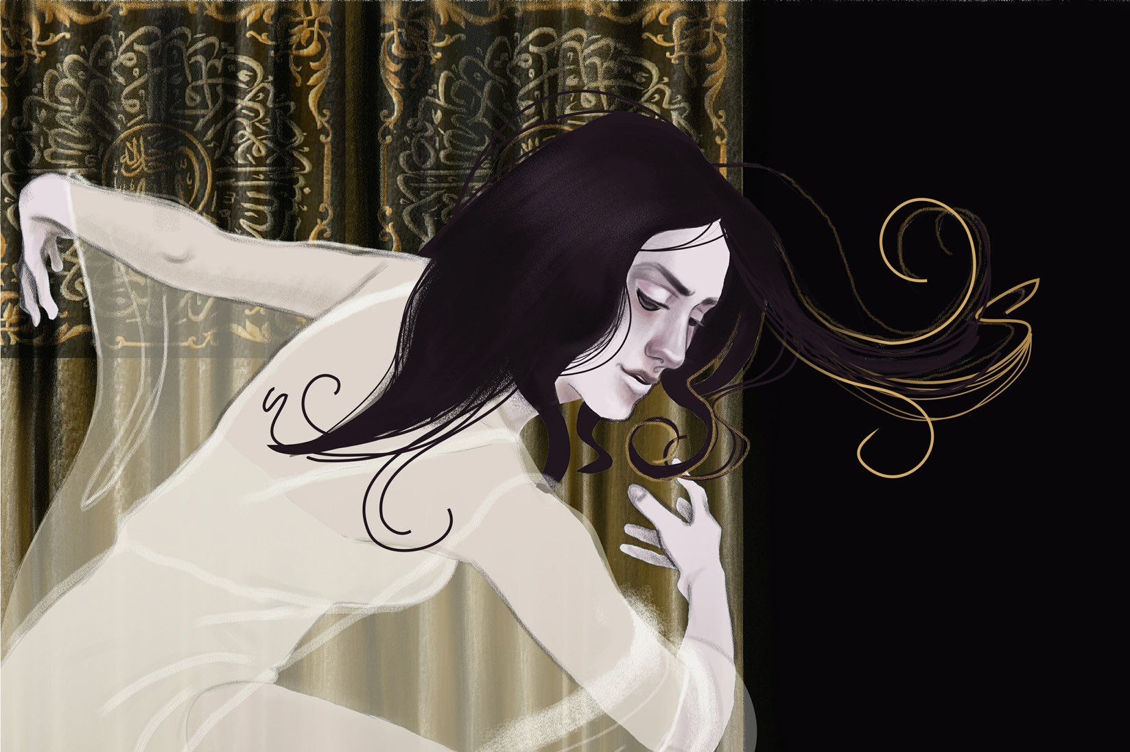 Detail of Ligeia's “ gigantic volition" in the Nine of Swords for The American Renaissance Tarot