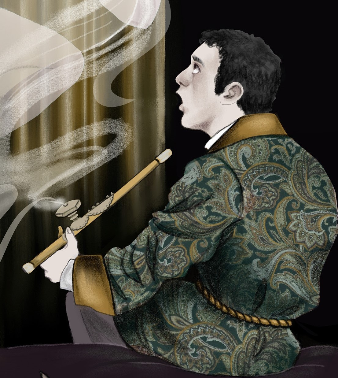 Detail of “ Ligeia's" opium-addicted narrator from the Nine of Swords