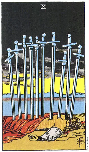The Ten of Swords in the Rider-Waite-Smith Tarot .