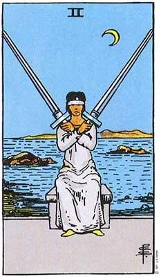 The Two of Swords in the Rider-Waite-Smith deck.