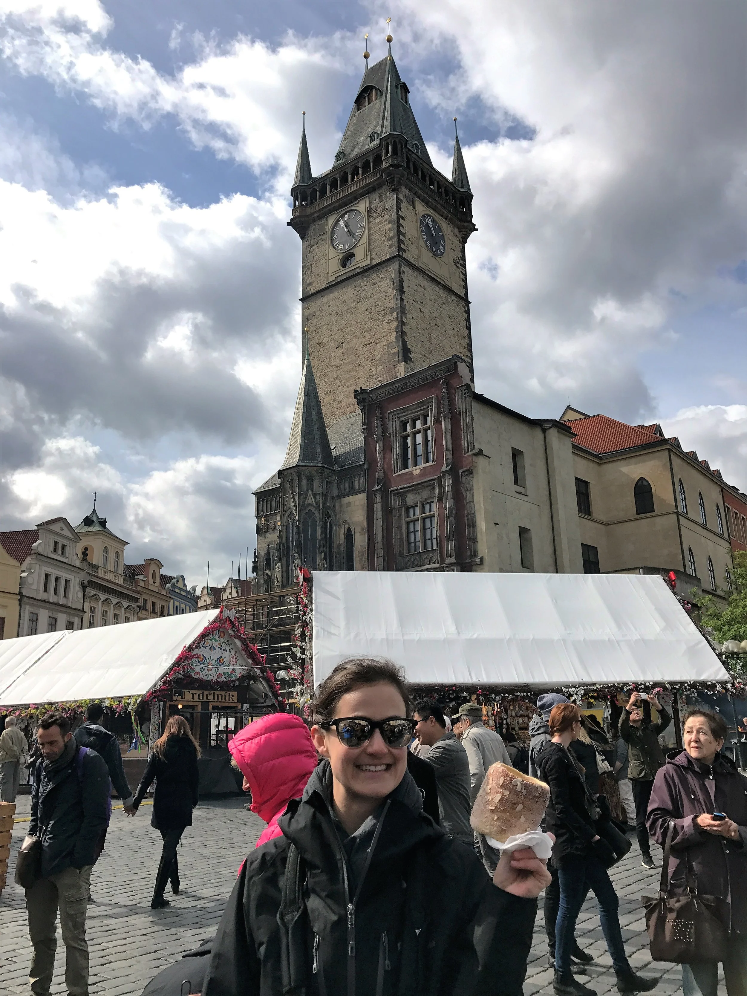 Kirby enjoying a Trdelnik at the market in Prague