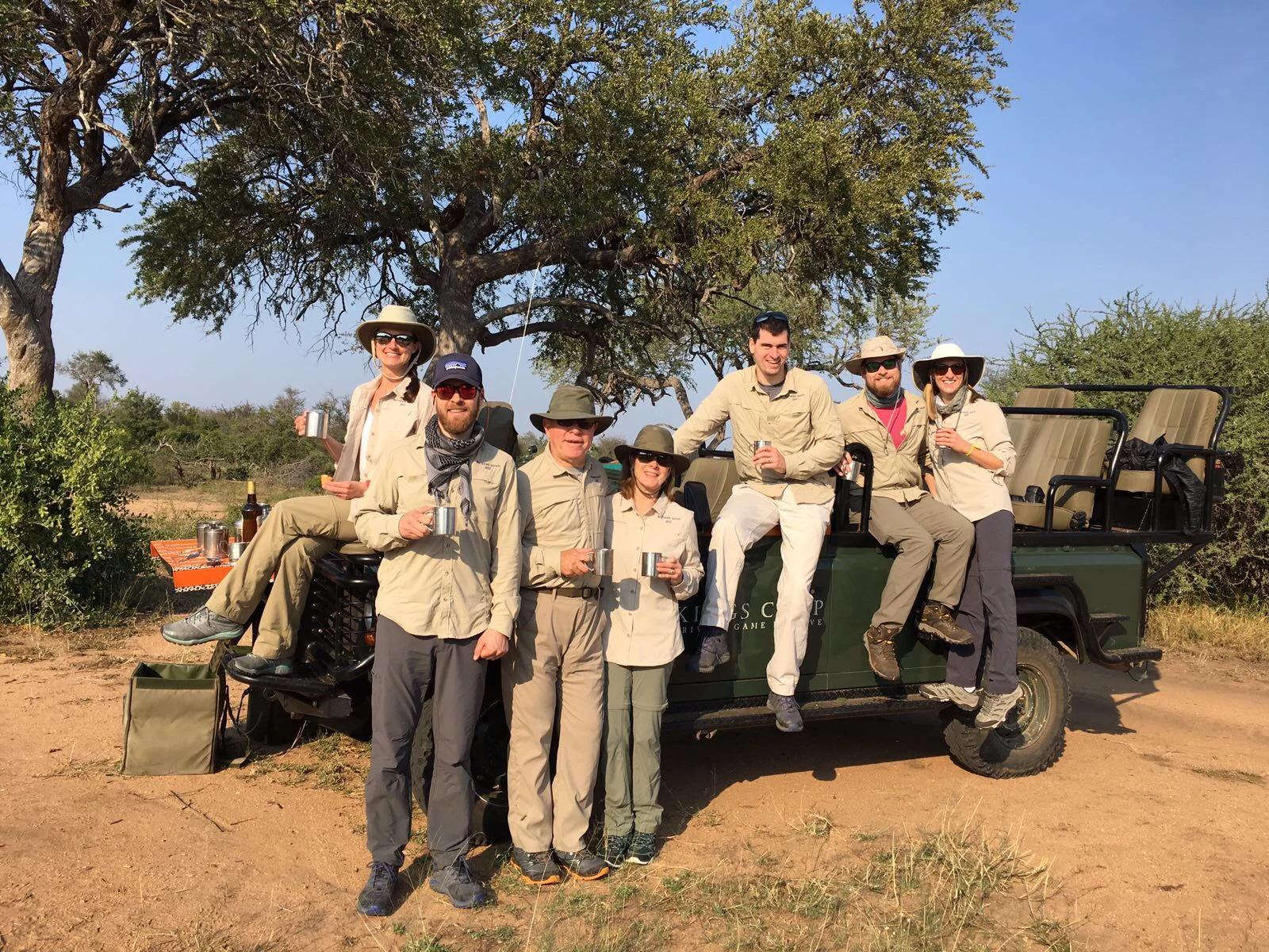 Morning game drive coffee stop (yes those are matching shirts courtesy of Mom)