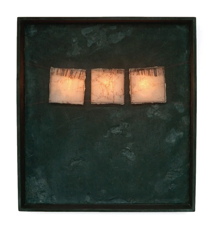 Winter , 2003 Wood box, photography, encaustic, thread and lights 12.5" x 11.5" x 3.5"