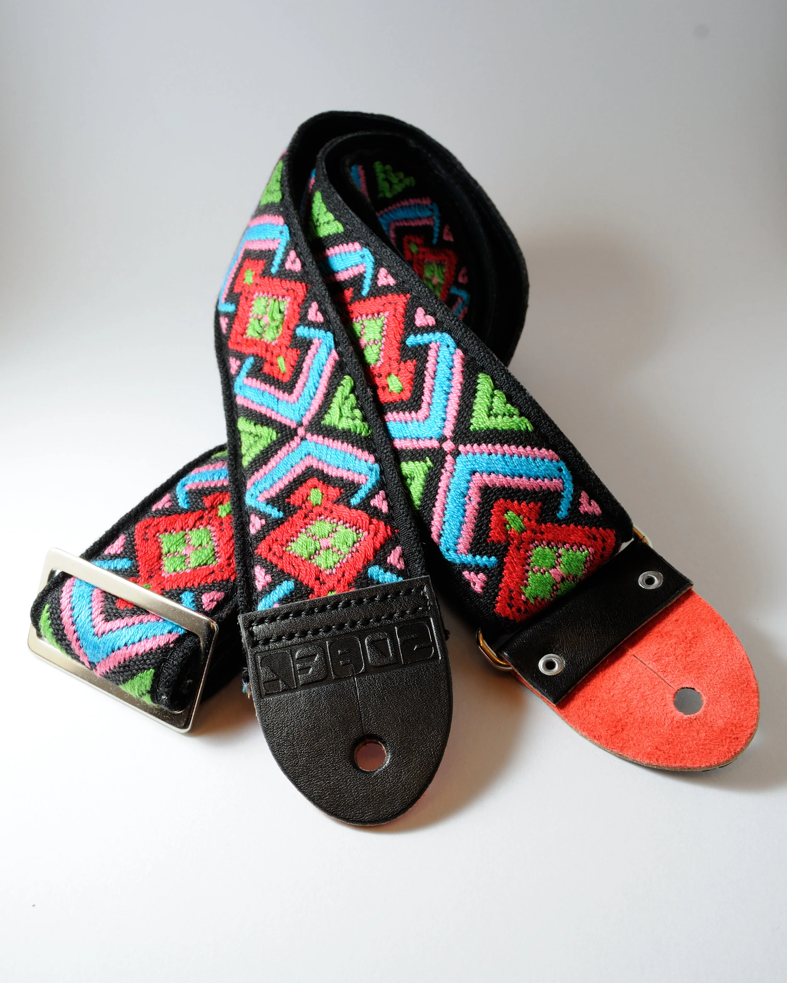 Colorful Geometric Strap w/ Black base & Black Leather Ends