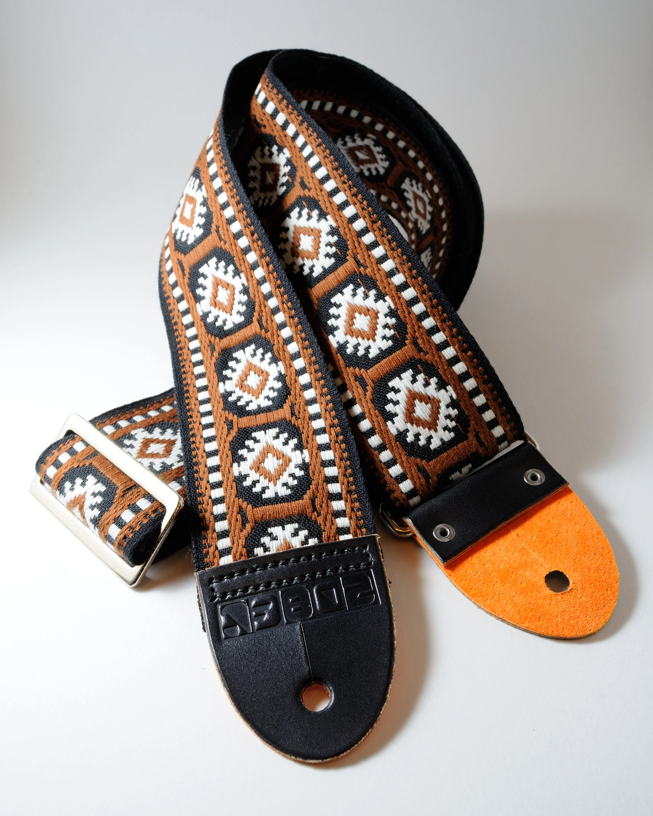 Brown, Black & White Strap w/ Black Leather Ends