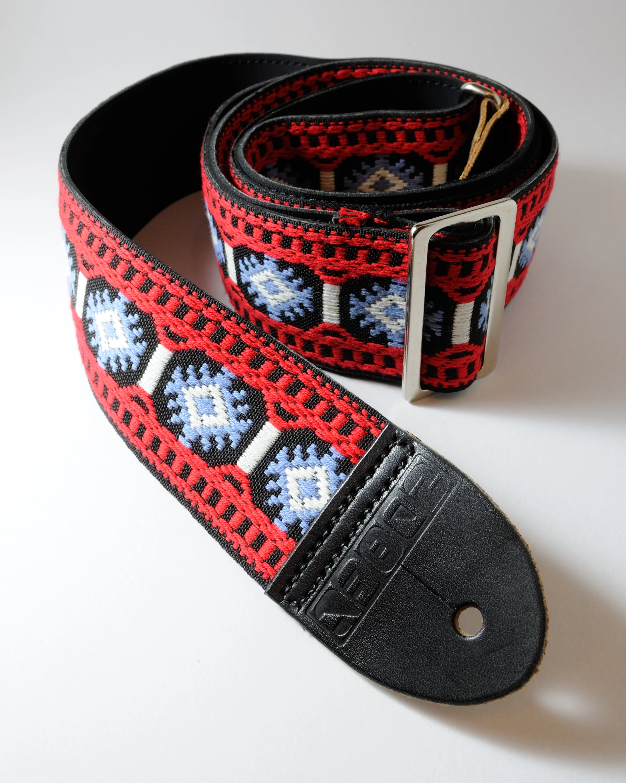 Red, White & Periwinkle w/ Black Base & Black Leather Ends