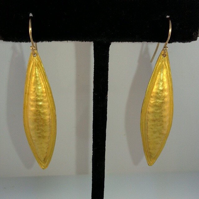 Repousse chased  earrings in 14k gold .
#handmadejewelry