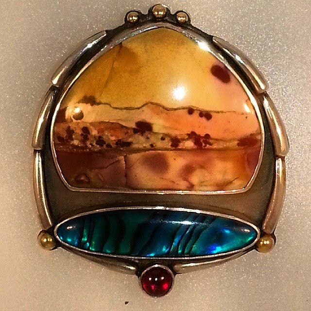 Willow creek jasper abalone Garnett in sterling pendant