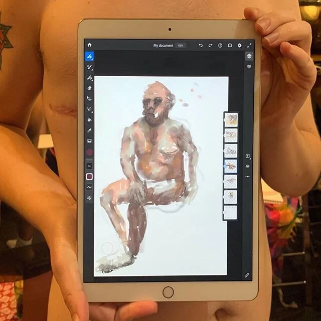 A lovely solo pose drawn on an iPad. Photo: DaveM #mensnakeddrawing NYC #figuredrawing